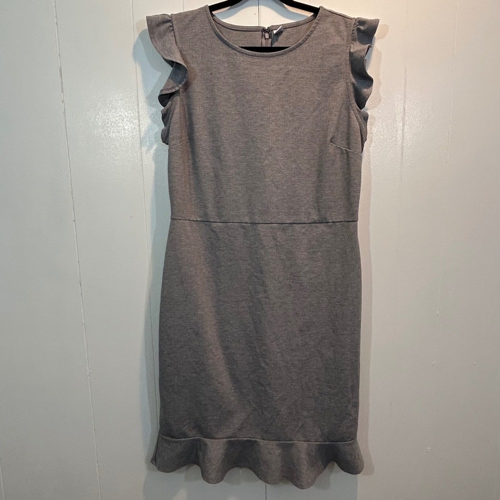 Old Navy Womens Gray Ruffle Sleeve Flounce Hem Ponte Sheath Dress Large L‎